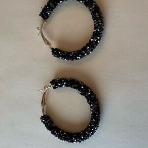 Black Crystal Hoop Earrings
